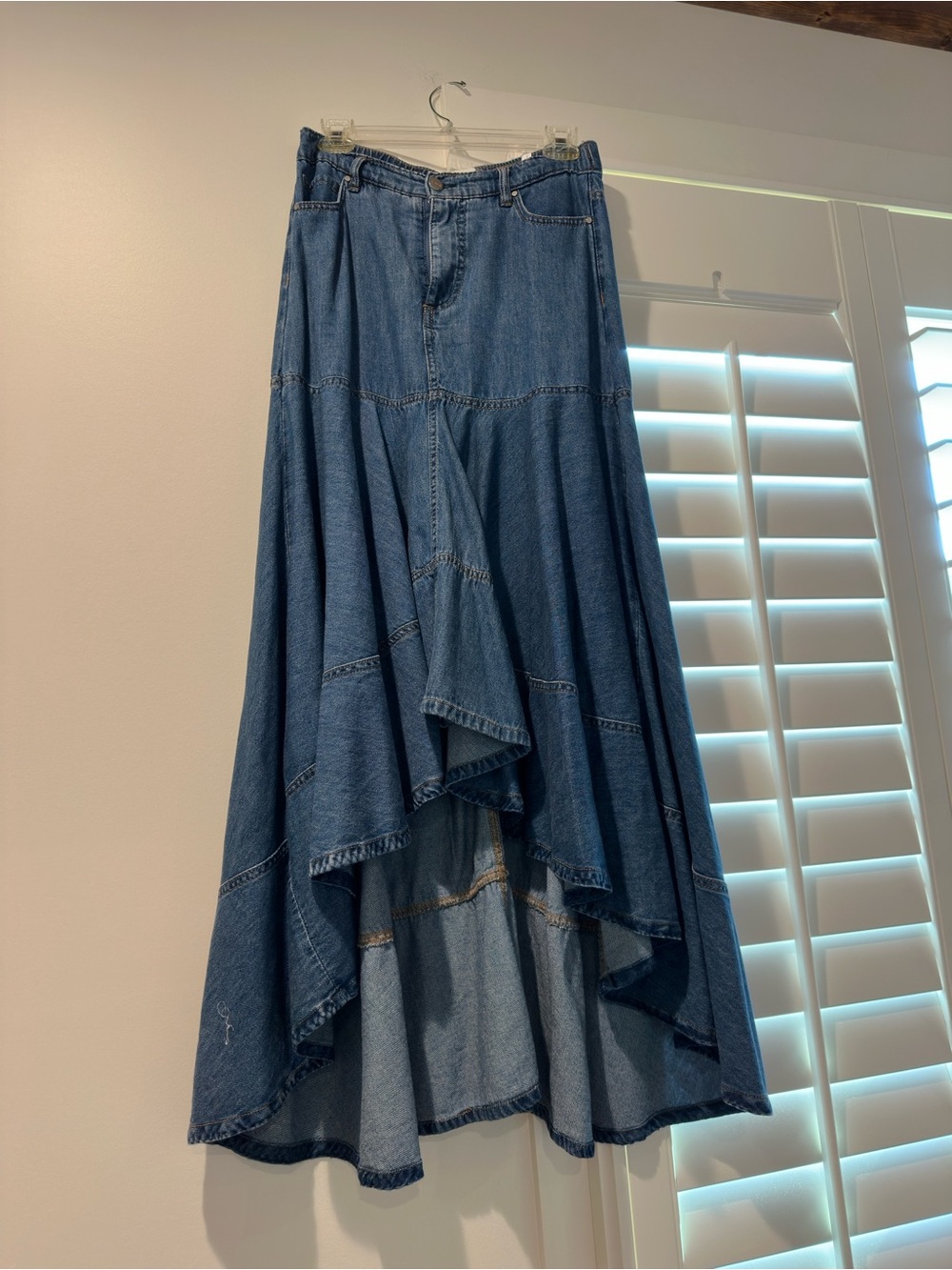 Women's Denim High-Low Panel Maxi Skirt - Blue